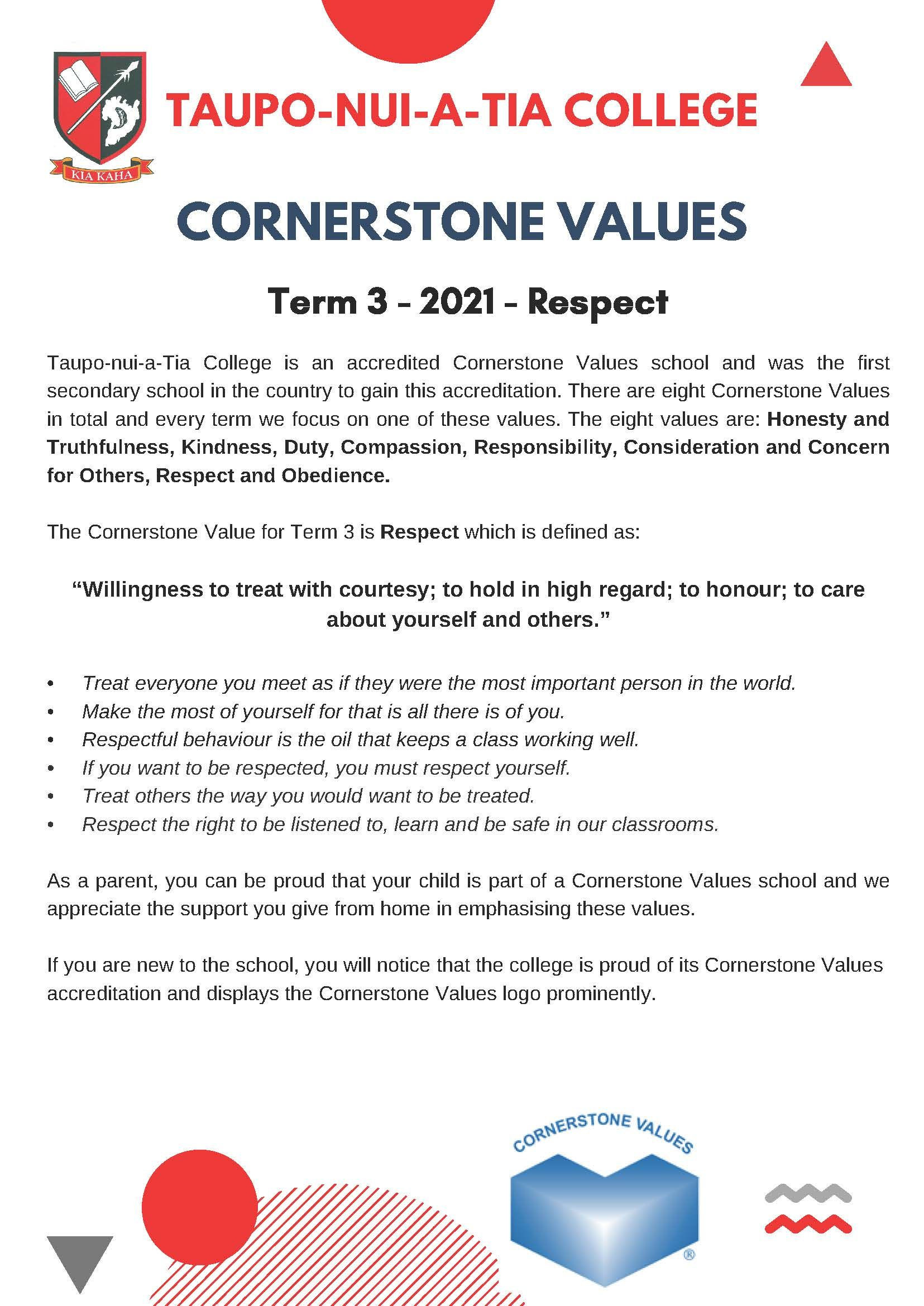 Cornerstone Value For Term 3 2021   Respect