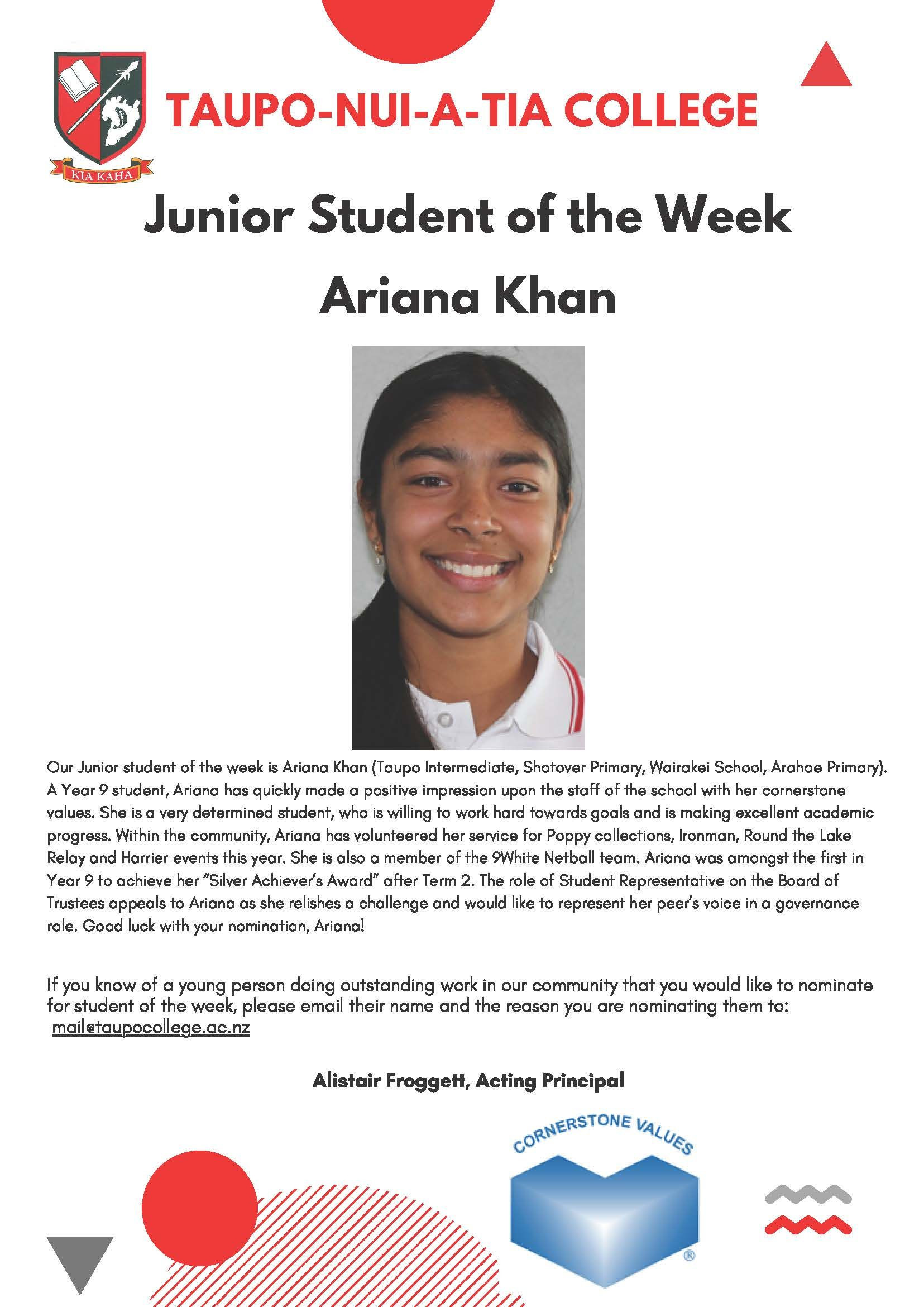 Junior Student Of The Week Term 3 Week 4