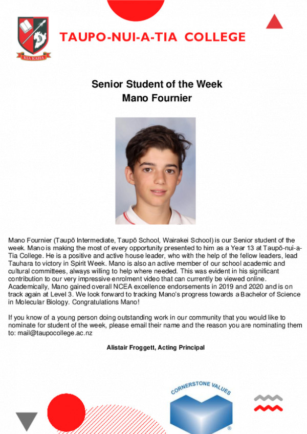 Mano Fournier Student Of The Week