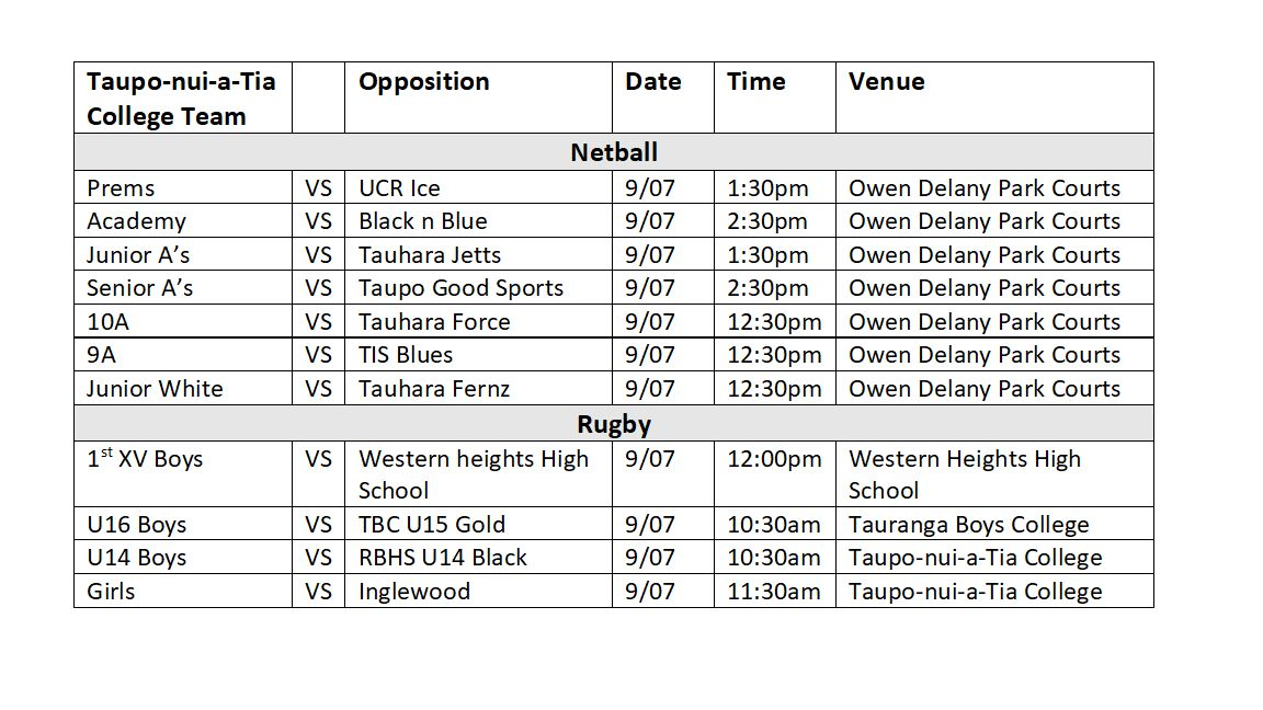 Sports Fixtures--7-10th July
