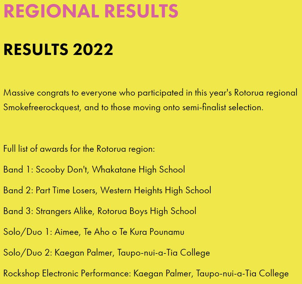 Rotorua Regional Smokefreerockquest Competition 2022