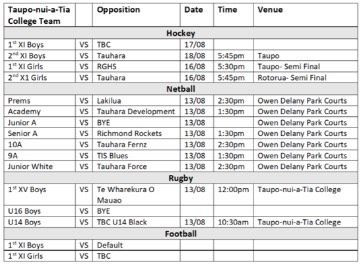 Sports Fixtures--13th-19th August