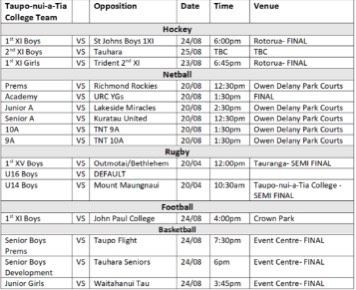 Sporting Fixtures--19th-26th August