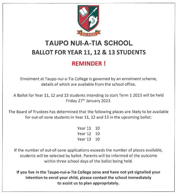 Ballot for Year 11, 12 and 13 students