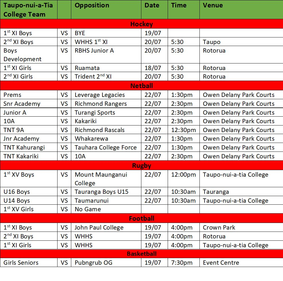 Sports Fixtures - 17-24 July
