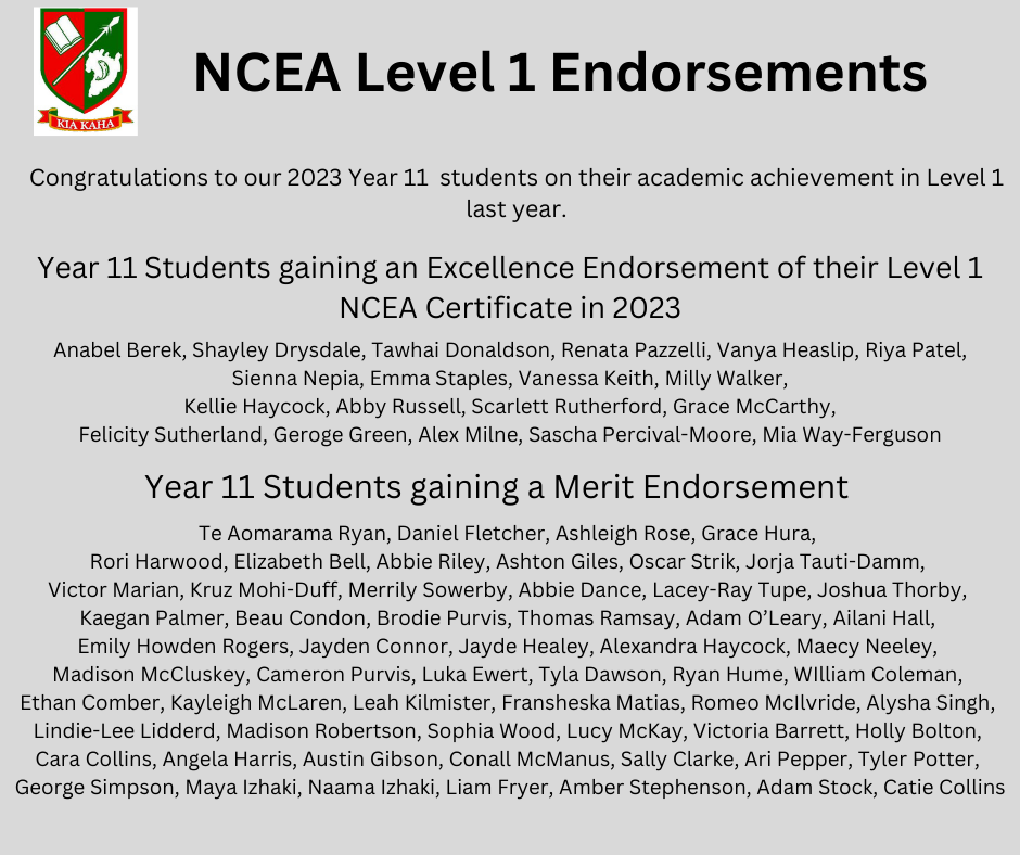 NCEA Level 1 Endorsements