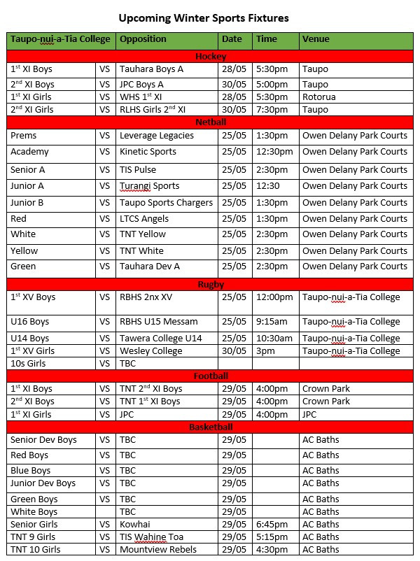 Weekly Fixtures 1